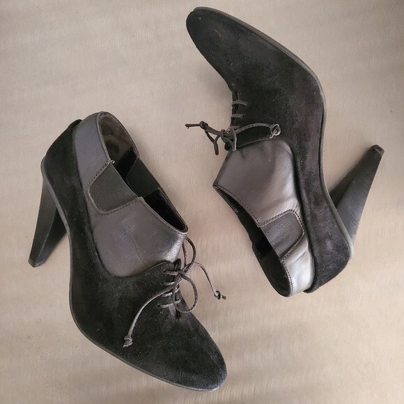 All Saints Black Jacks Place Suede & Leather Lace Up Ankle Heel bootie  7 - Picture 1 of 12